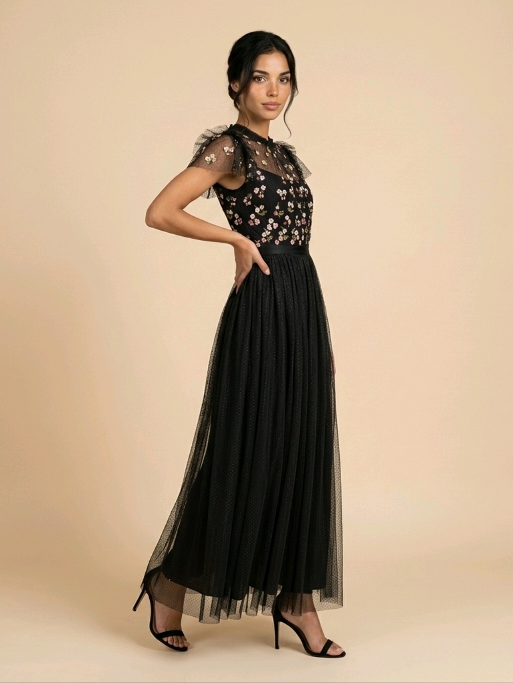 Needle & Thread Rococo Bodice Embroidered Ditsy Floral Tulle Maxi Dress NWT